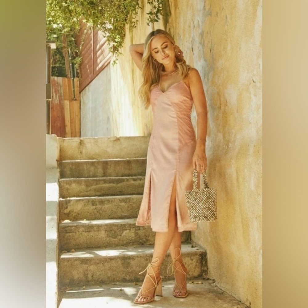 Lani The Label Ainsley Dusty Rose Satin Lace Slip Midi Dress XS NWT - Picture 8 of 9